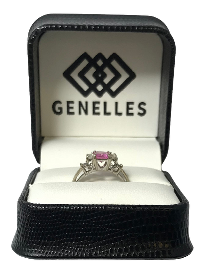 U 10K White Gold Pink / Clear Stone Ring with Heart cut out under Stones