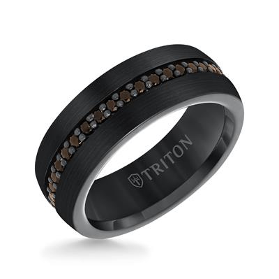 22-5733BC110-G Triton 8MM Comfort Fit Black Tungsten All Around Smokey Quartz Sapphire Band 0