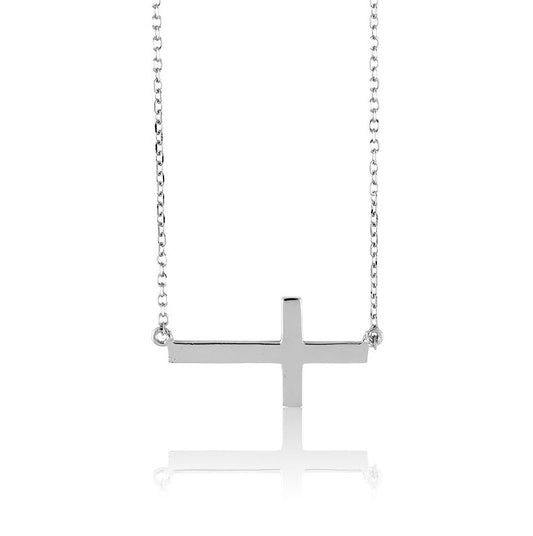 Plain Sterling Silver Sideways Cross Necklace