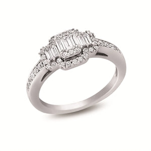 Ladies 14K White Gold Baguette & Round Diamond Ring - 5/8Ct - Size 7