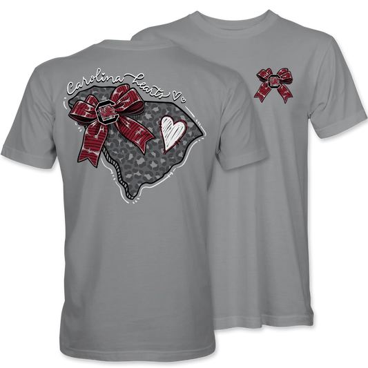 Palmetto Shirt Co. Gamecock Hearts Leopard Short Sleeve Gravel T-Shirt