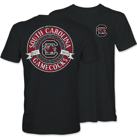 Palmetto Shirt Co. South Carolina Gamecocks Distressed Circle Short Sleeves Black T-Shirt