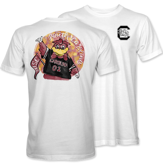 Palmetto Shirt Co. Gamecock Watercolor Cocky Short Sleeve White T-Shirt
