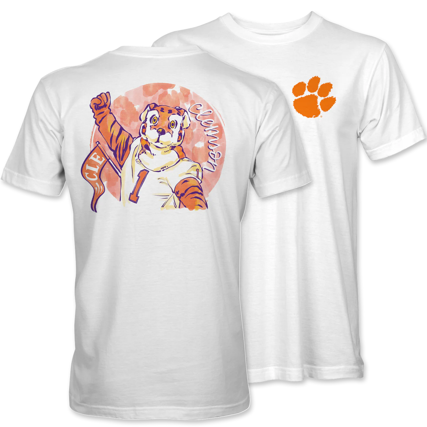 Palmetto Shirt Co. Watercolor Clemson Tiger Short Sleeve White T-Shirt