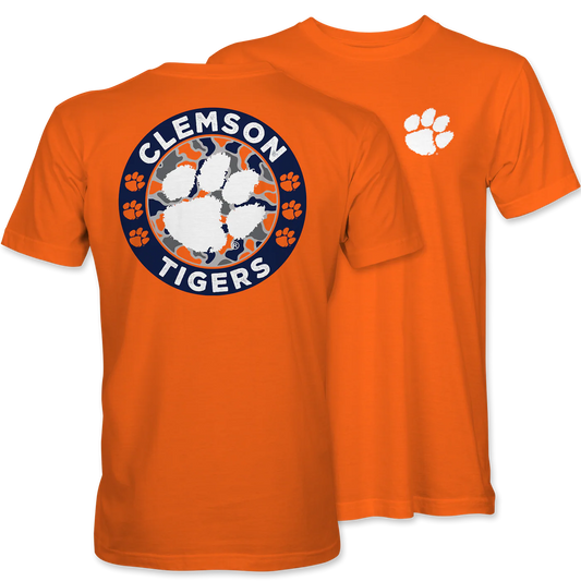 Palmetto Shirt Co. Clemson Tiger Circle Duck Camo Short Sleeve Orange T-Shirt