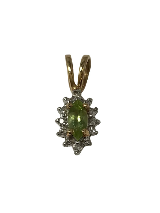 U 14K Yellow Gold Green Stone Diamond Accent Pendant