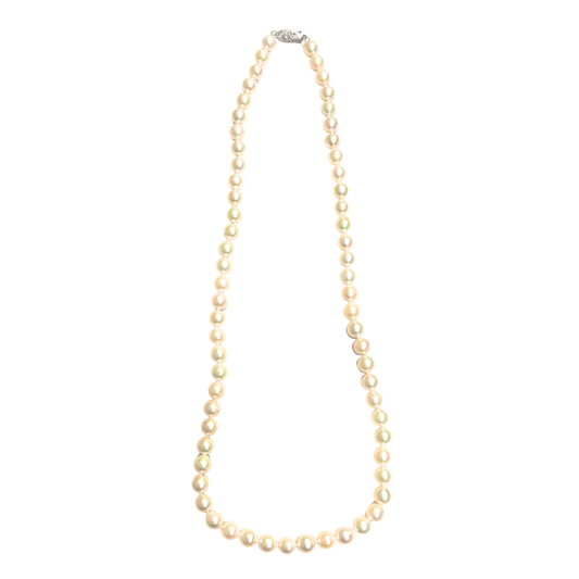 14K White Gold 6X6.5MM Akoya Saltwater Pearl Necklace - 18"