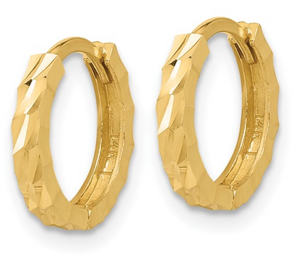 10K Yellow Gold Diamond Cut Huggie Hoop Earrings