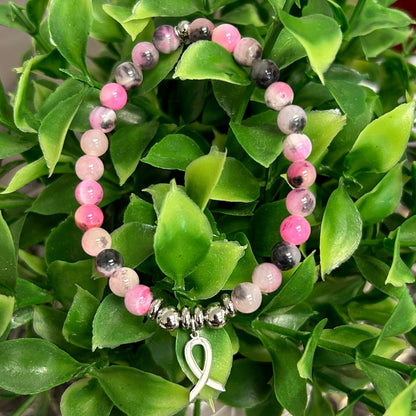 T. Jazelle Pink Zebra Jade Cancer Ribbon Bracelet