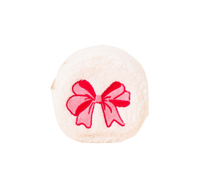 Christmas Circle Teddy Pouch - Red Bow