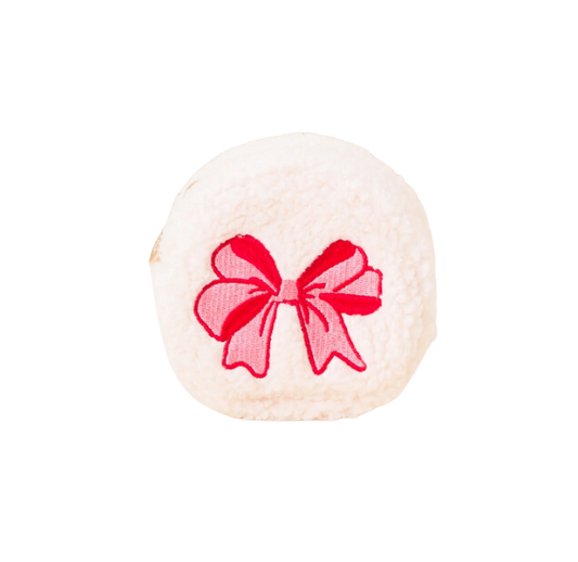 Christmas Circle Teddy Pouch - Red Bow