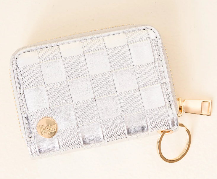 WSDEHY-ZIPW-MET-S Jen & Co Zip Around Wallet Keychain Metallic Silver