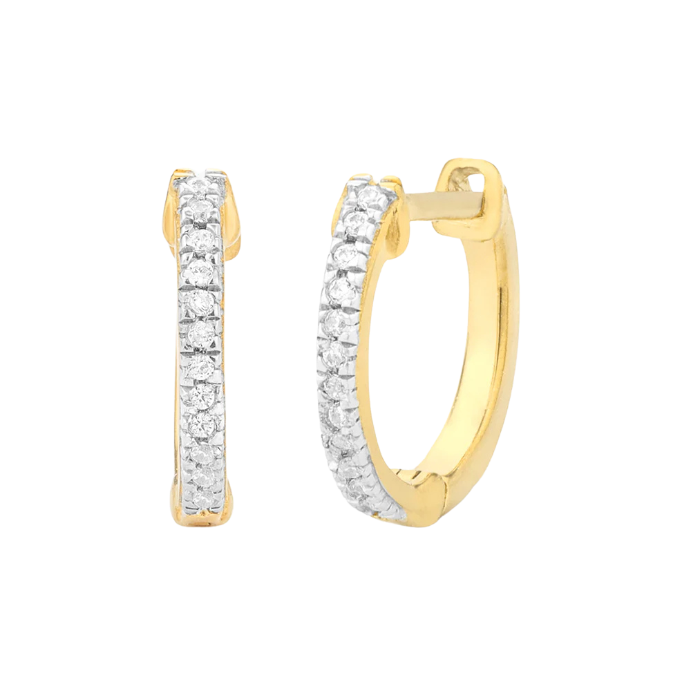 Ella Stein Gold Plated .05CTTW Diamond Huggie Hoop Earrings