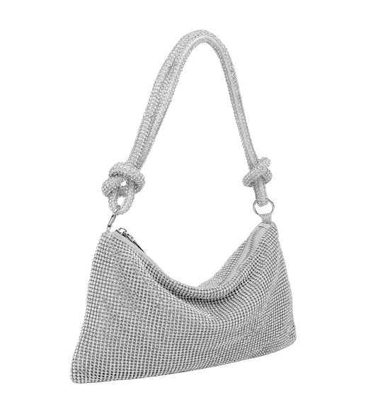 Astrid Rhinestone Slouchy Shoulder Bag in Silver