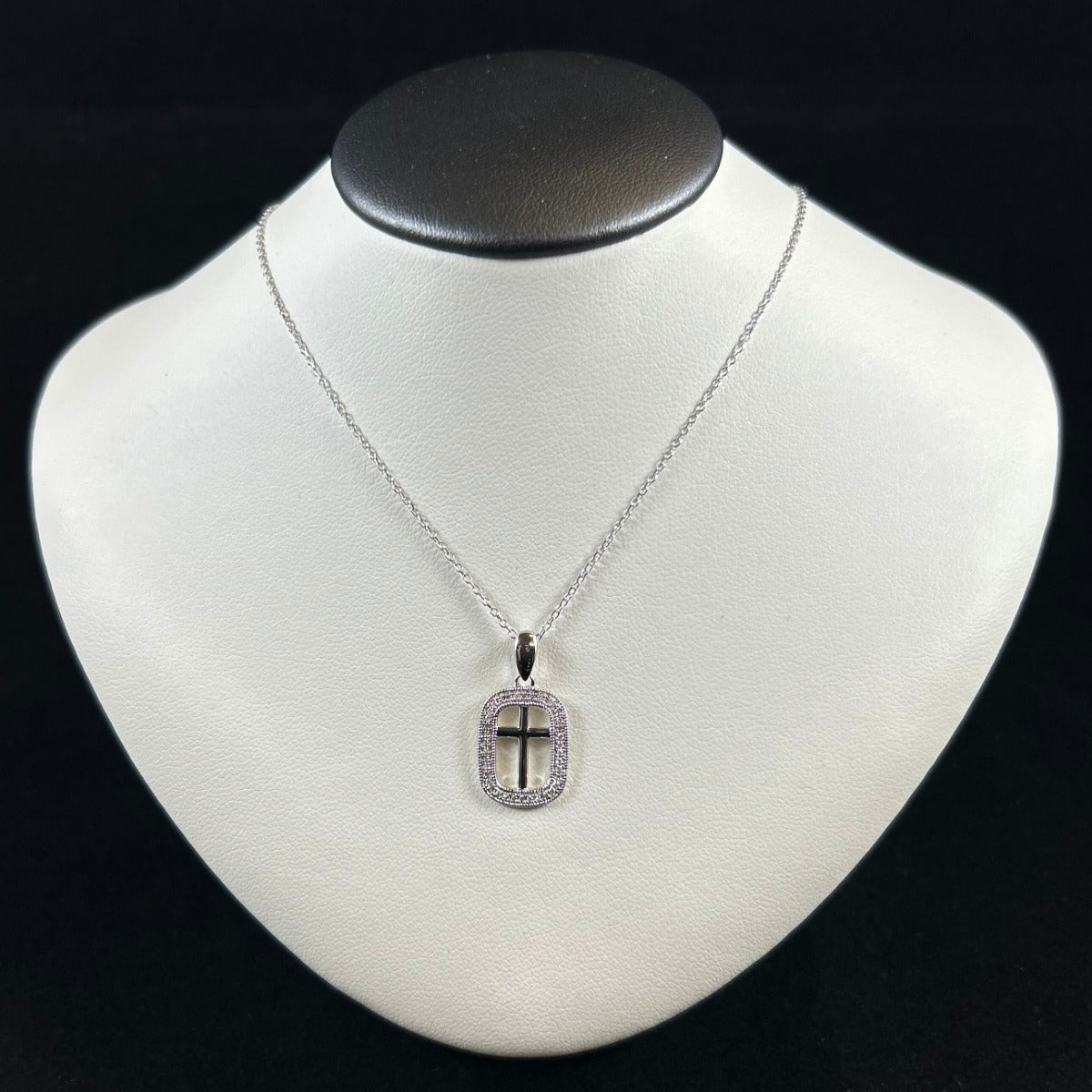 10K White Gold .11CTTW Diamond Framed Cross Necklace