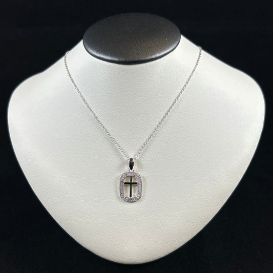 10K White Gold .11CTTW Diamond Framed Cross Necklace
