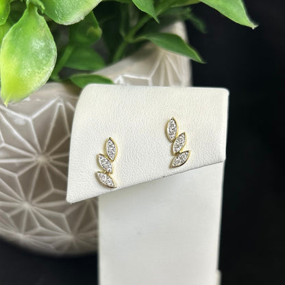 B-ER-019358 10K Yellow Gold .20CTTW Natural Diamond Leaf Stud Earrings 0