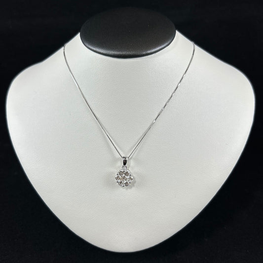 10K White Gold 3/4CTTW 7 Diamond Flower Pendant Necklace