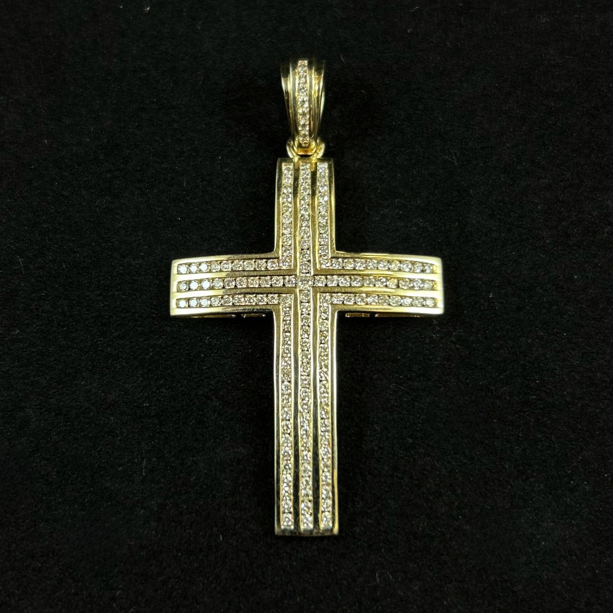 10K Yellow Gold Cross 1.5CTTW 3 Rows of Diamonds