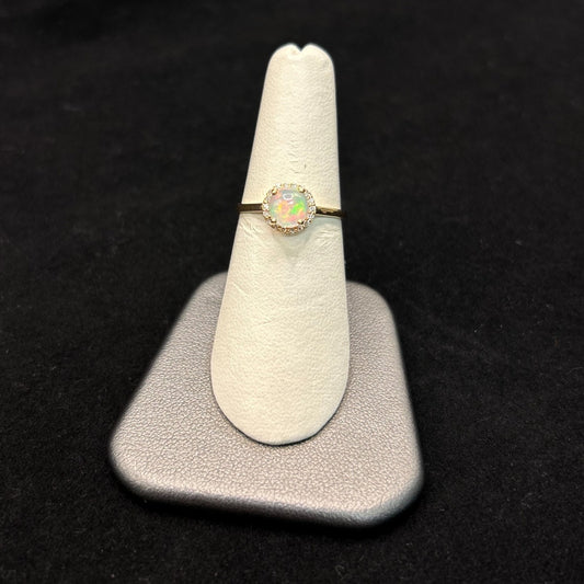 10K Yellow Gold .11CTTW Diamonds & 1CTTW Opal Birthstone Ring