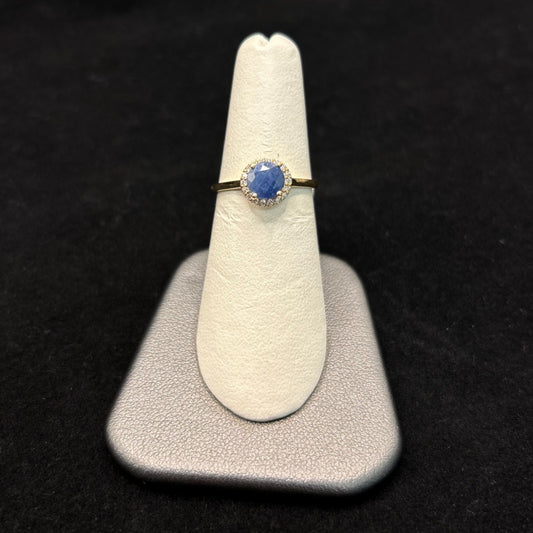 10K Yellow Gold .11CTTW Diamonds & 1 CTTW Sapphire Ring