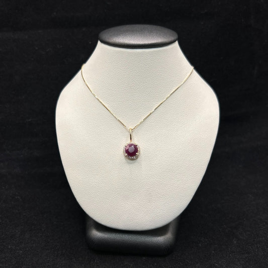 10K Yellow Gold .11CTTW Diamonds & 1CTTW Garnet Birthstone Necklace