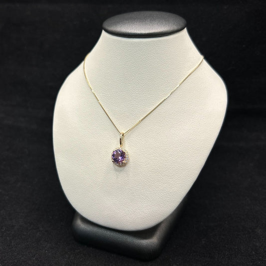 10K Yellow Gold .11CTTW Diamonds & 1CTTW Amethyst Birthstone Necklace