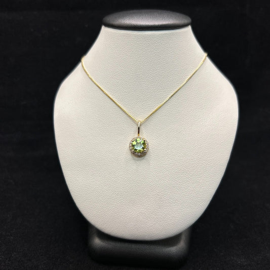 10K Yellow Gold .11CTTW Diamonds & 1CTTW Peridot Birthstone Necklace