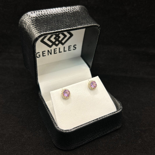 10K Yellow Gold .16CTTW Diamonds & 1CTTW Amethyst Birthstone Earrings