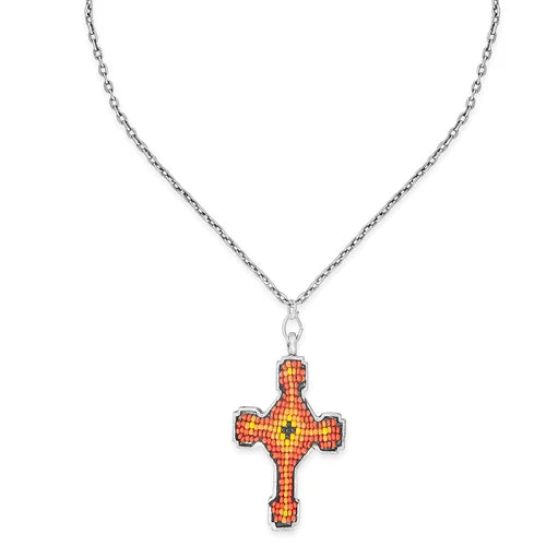 S-11017 Myra Flames of Faith Beaded Cross Necklace 0