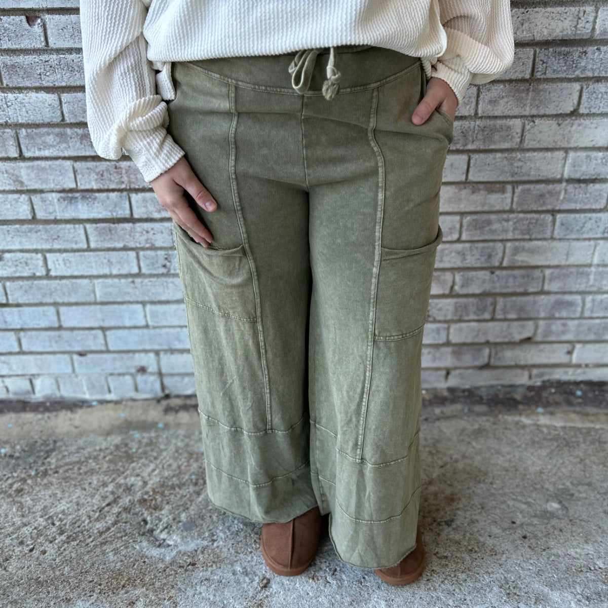 Trendy Tales Wide Leg Pants In Faded Olive