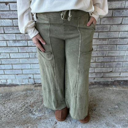 Trendy Tales Wide Leg Pants In Faded Olive