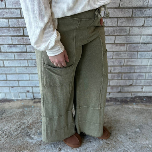 Trendy Tales Wide Leg Pants In Faded Olive