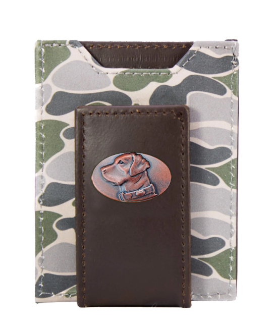 Lab Men's Magnetic Front Pocket Old School Camo Leather Wallet - Green