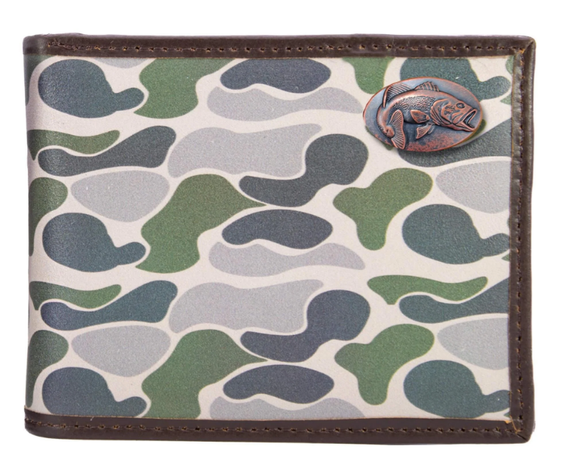 Bass Men's Bifold Old School Camo Leather Wallet - Green