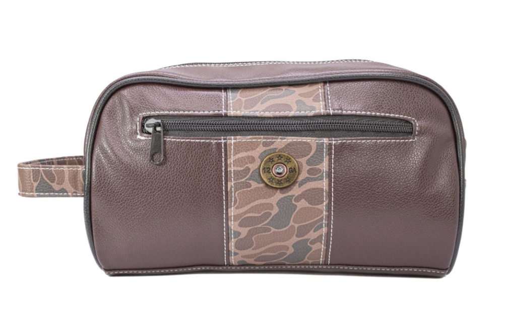 Shot Shell Brown Pebble Old School Camo Men's Toiletry Bag - Brown