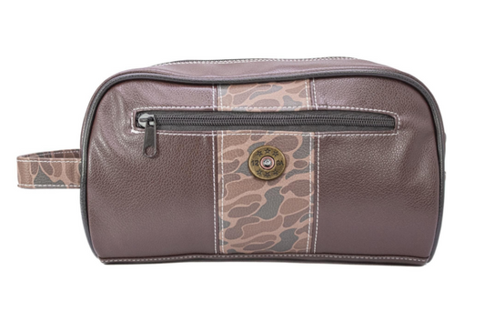 Shot Shell Brown Pebble Old School Camo Men's Toiletry Bag - Brown