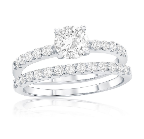 Sterling Silver 6mm Round Solitaire Cubic Zirconia Engagement Ring Set