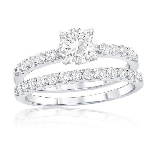 Sterling Silver 6mm Round Solitaire Cubic Zirconia Engagement Ring Set