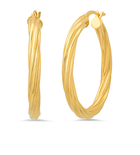 Sterling Silver Gold Plated 35mm Twisted Hoop Earrings