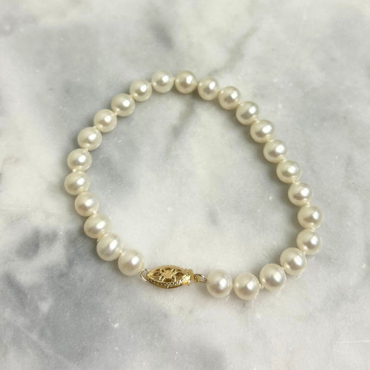 14K Yellow Gold 6x6.5 Freshwater Pearl Bracelet - 7"