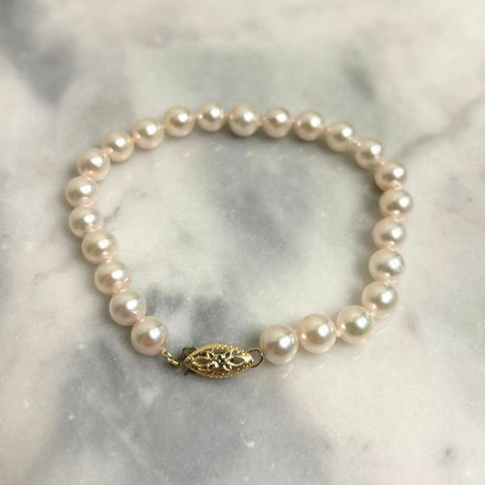 14K Yellow Gold 6x6.5 Akoya Saltwater Pearl Bracelet - 7"