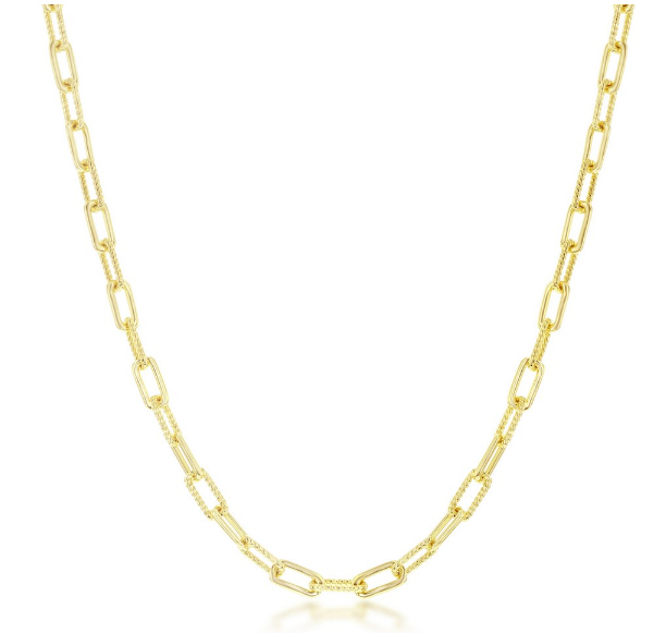 Sterling Silver Gold Plated Rope Design & Paperclip Necklace - 16"