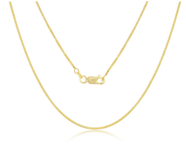 Sterling Silver Gold Plated 1mm Box Chain - 22"