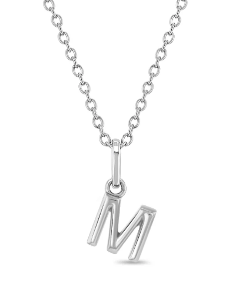 Sterling Silver Tiny Initial Necklace - M