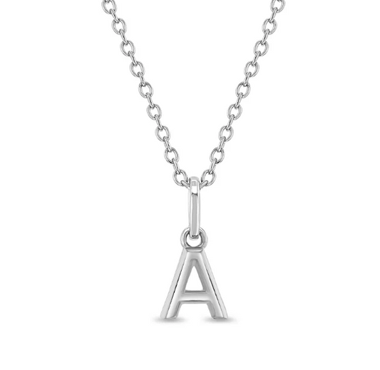 Sterling Silver Tiny Initial Letter Necklace - A