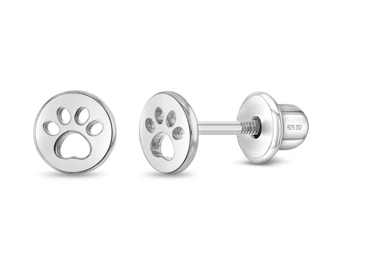 Sterling Silver Dog Paw Coin Girl Earrings