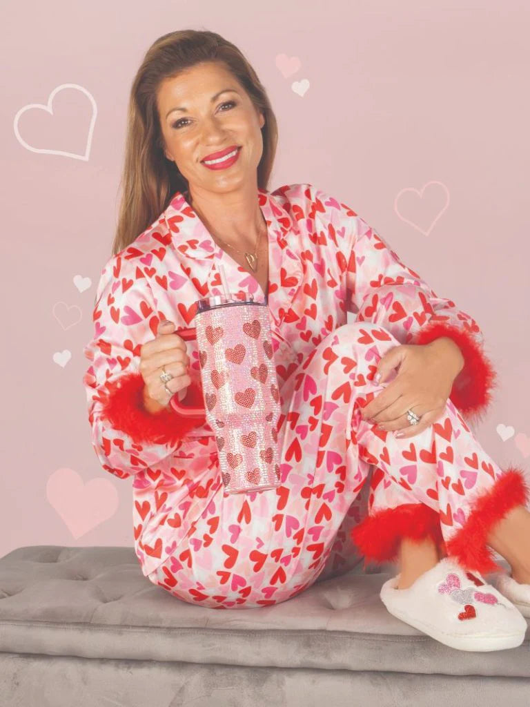 PP-0224-PJ-SET-FTHR-VAL Simply Southern Valentine's Day Heart Satin PJ Set 0
