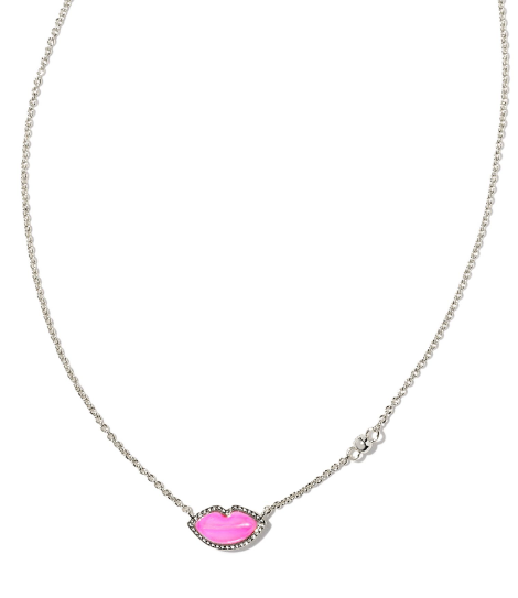 Kendra Scott Lips Necklace in Silver Hot Pink Mother of Pearl