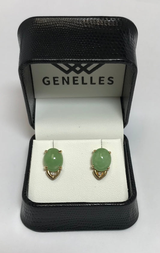 U 31475 14K YG Jade/Clear Stone Earrings